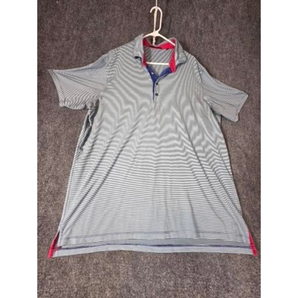 Greyson Mens XXL Navy White Striped Performance Golf Polo‎ Shirt Short Sleeve
